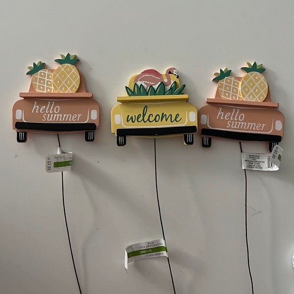 Other - NWT Wooden Summer Pick - BUNDLE - Floral Picks - Wreath - Crafts - Car/Flamingos